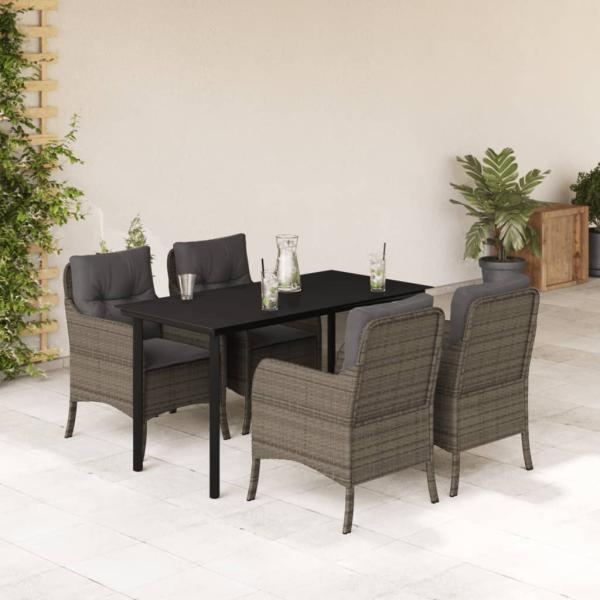 ARDEBO.de - 5-tlg. Garten-Essgruppe mit Kissen Grau Poly Rattan