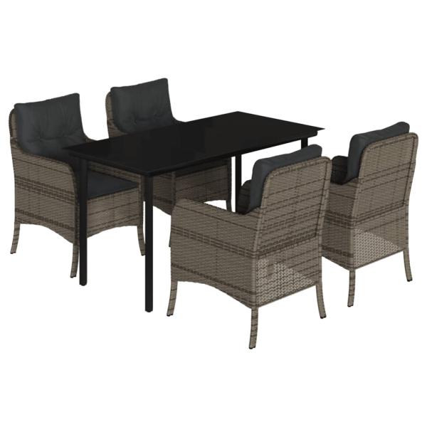 5-tlg. Garten-Essgruppe mit Kissen Grau Poly Rattan