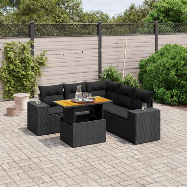 ARDEBO.de - 6-tlg. Garten-Sofagarnitur mit Kissen Schwarz Poly Rattan