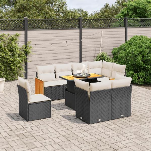 ARDEBO.de - 9-tlg. Garten-Sofagarnitur mit Kissen Schwarz Poly Rattan