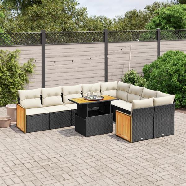 ARDEBO.de - 10-tlg. Garten-Sofagarnitur mit Kissen Schwarz Poly Rattan
