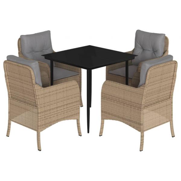 5-tlg. Garten-Essgruppe mit Kissen Beige Poly Rattan