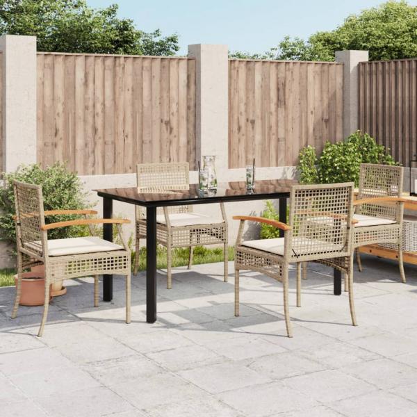 ARDEBO.de - 5-tlg. Garten-Essgruppe mit Kissen Beige Poly Rattan