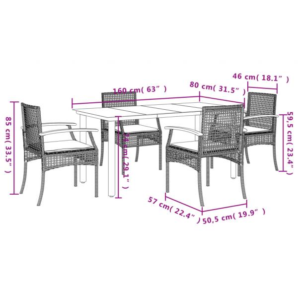 5-tlg. Garten-Essgruppe mit Kissen Beige Poly Rattan