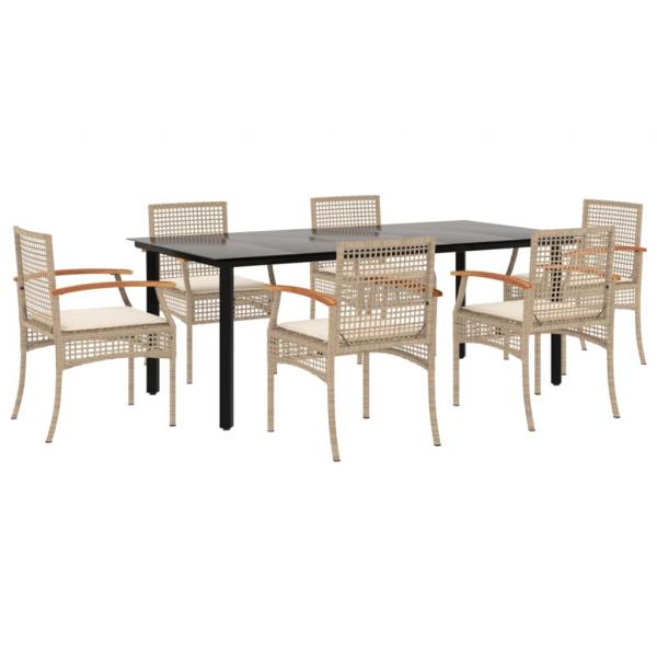 7-tlg. Garten-Essgruppe mit Kissen Beige Poly Rattan