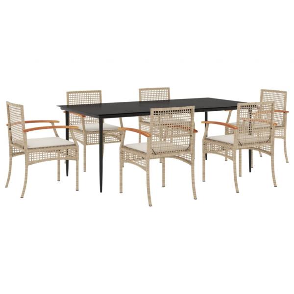 7-tlg. Garten-Essgruppe mit Kissen Beige Poly Rattan