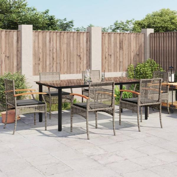 ARDEBO.de - 7-tlg. Garten-Essgruppe mit Kissen Grau Poly Rattan