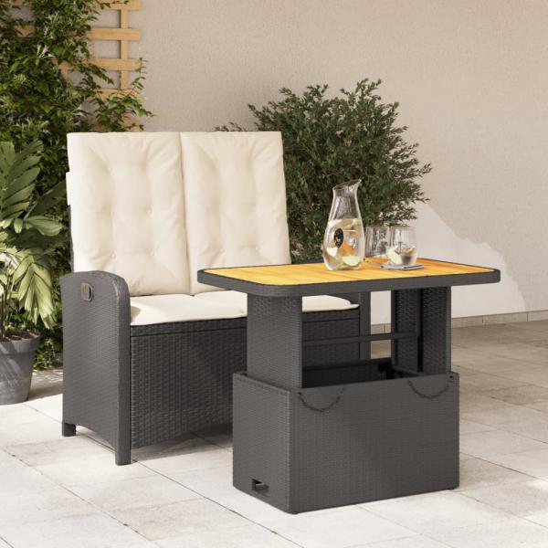 ARDEBO.de - 2-tlg. Garten-Essgruppe mit Kissen Schwarz Poly Rattan