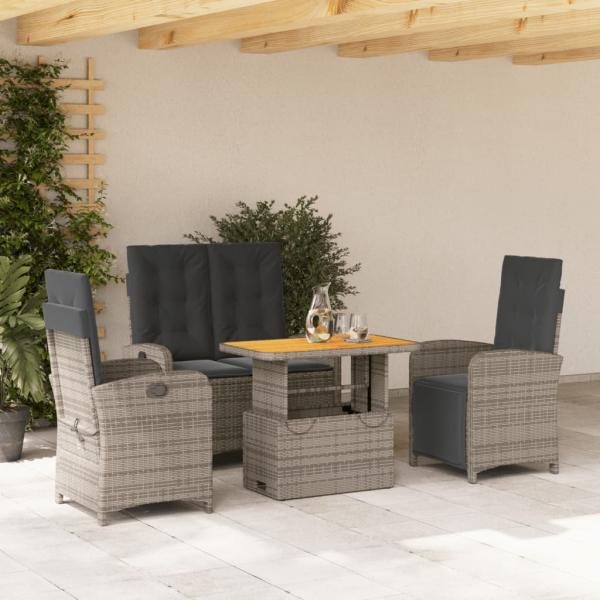 ARDEBO.de - 4-tlg. Garten-Essgruppe mit Kissen Grau Poly Rattan