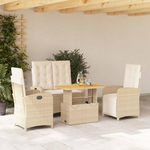 ARDEBO.de - 4-tlg. Garten-Essgruppe mit Kissen Beige Poly Rattan