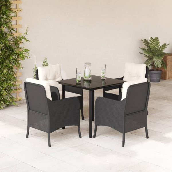ARDEBO.de - 5-tlg. Garten-Essgruppe mit Kissen Schwarz Poly Rattan