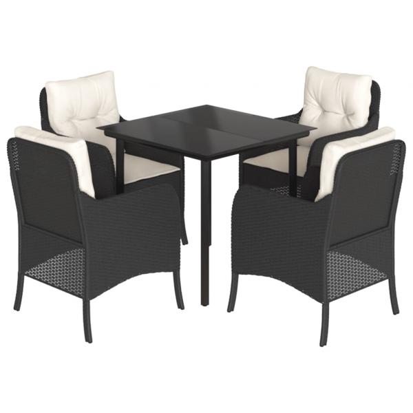5-tlg. Garten-Essgruppe mit Kissen Schwarz Poly Rattan
