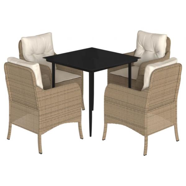 5-tlg. Garten-Essgruppe mit Kissen Beige Poly Rattan
