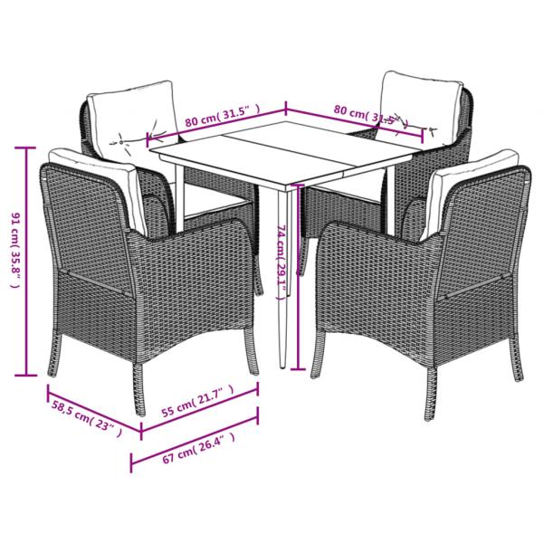 5-tlg. Garten-Essgruppe mit Kissen Beige Poly Rattan