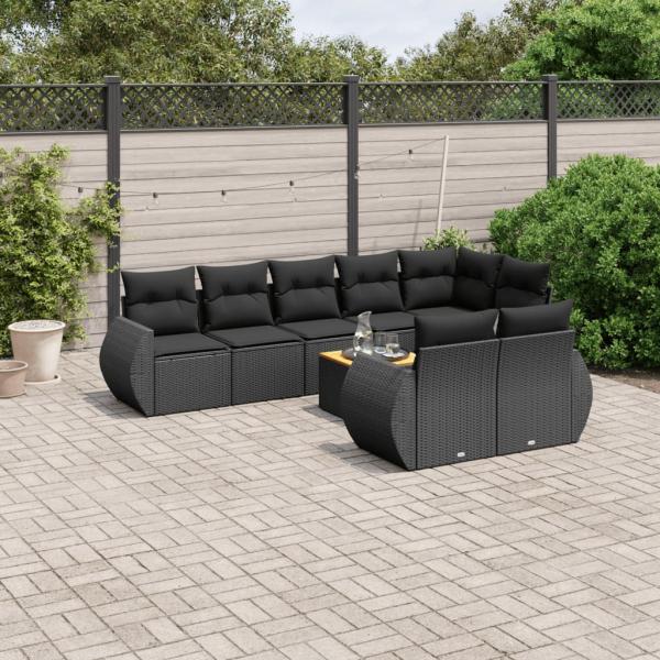 ARDEBO.de - 9-tlg. Garten-Sofagarnitur mit Kissen Schwarz Poly Rattan