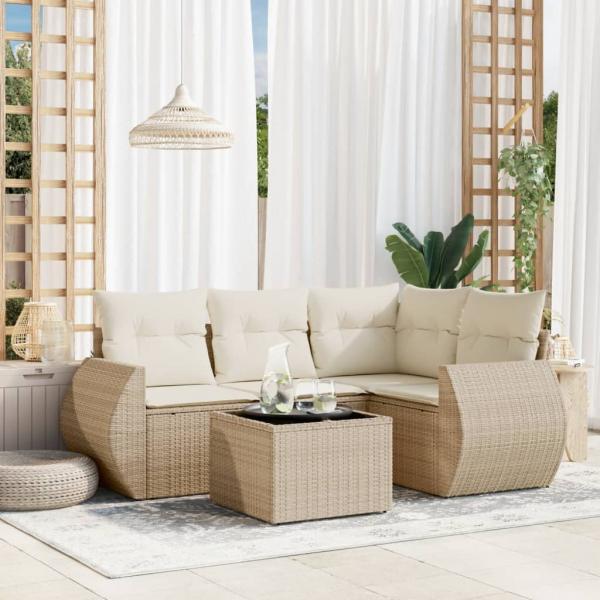 ARDEBO.de - 5-tlg. Garten-Sofagarnitur mit Kissen Beige Poly Rattan