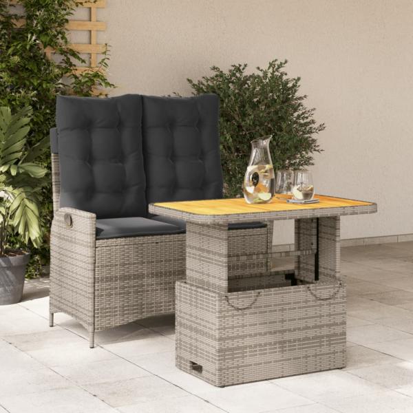 ARDEBO.de - 2-tlg. Garten-Essgruppe mit Kissen Grau Poly Rattan
