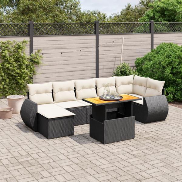 ARDEBO.de - 8-tlg. Garten-Sofagarnitur mit Kissen Schwarz Poly Rattan
