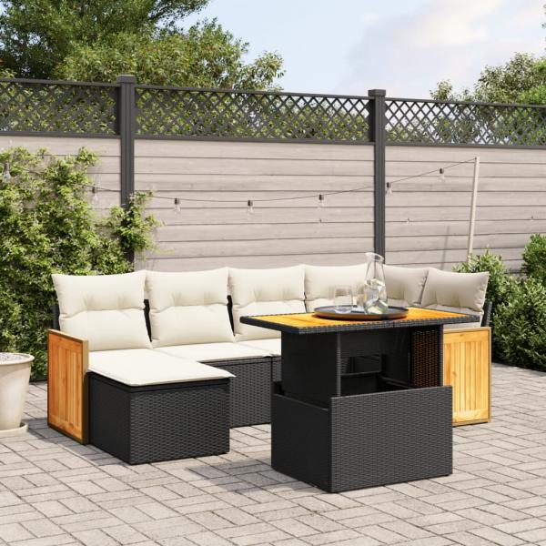 ARDEBO.de - 7-tlg. Garten-Sofagarnitur mit Kissen Schwarz Poly Rattan