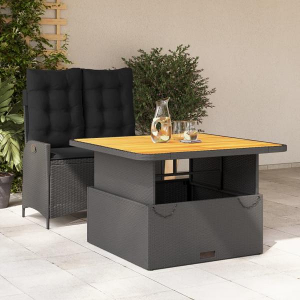 ARDEBO.de - 2-tlg. Garten-Essgruppe mit Kissen Schwarz Poly Rattan