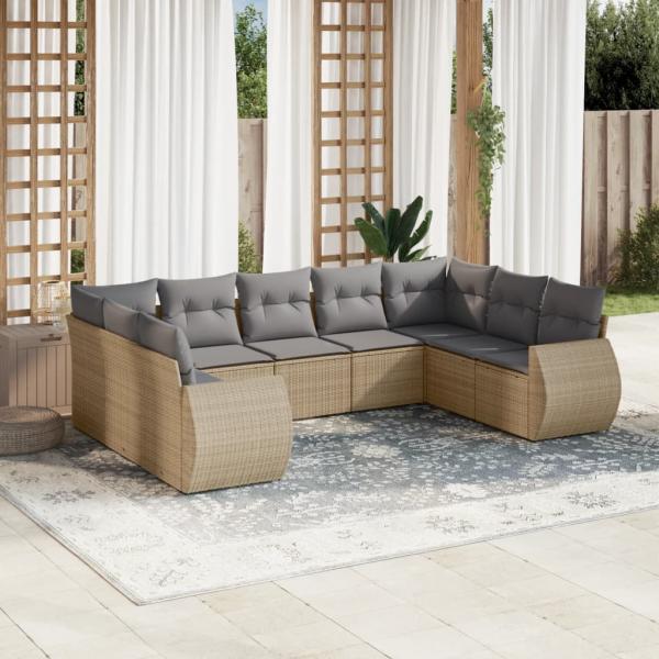 ARDEBO.de - 9-tlg. Garten-Sofagarnitur mit Kissen Beige Poly Rattan