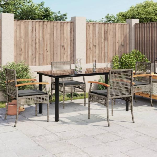 ARDEBO.de - 5-tlg. Garten-Essgruppe mit Kissen Grau Poly Rattan