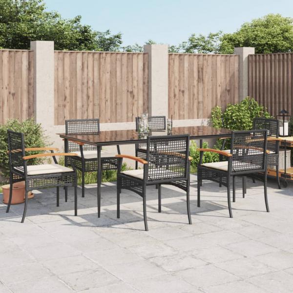 ARDEBO.de - 7-tlg. Garten-Essgruppe mit Kissen Schwarz Poly Rattan