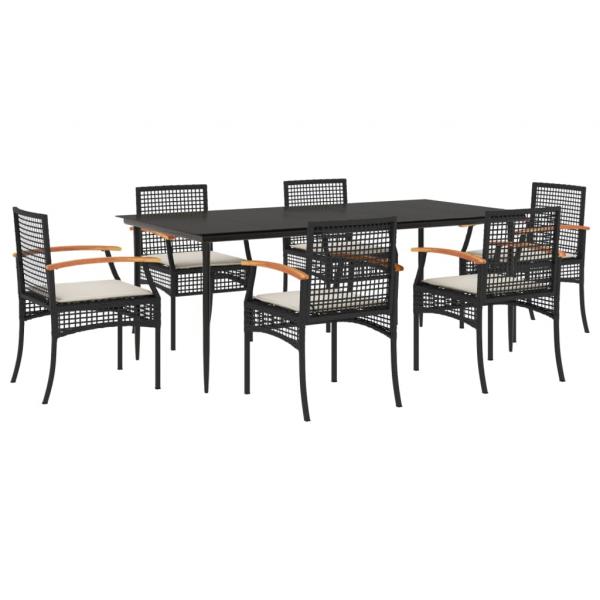 7-tlg. Garten-Essgruppe mit Kissen Schwarz Poly Rattan