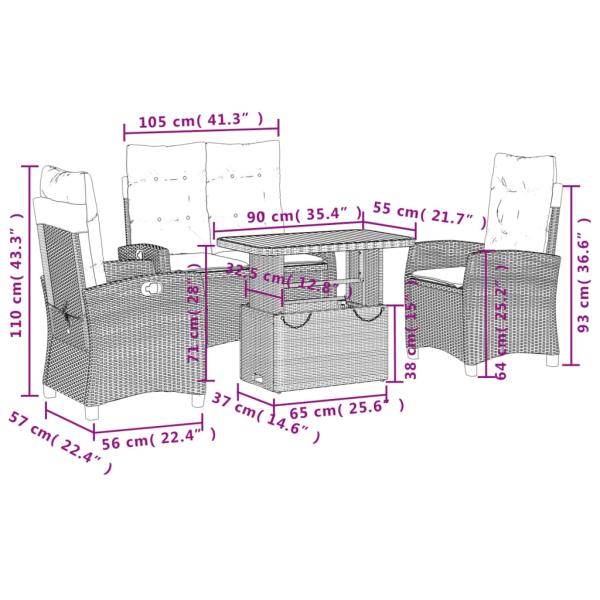 4-tlg. Garten-Essgruppe mit Kissen Schwarz Poly Rattan
