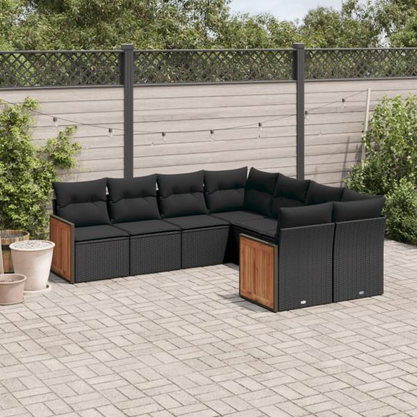 ARDEBO.de - 8-tlg. Garten-Sofagarnitur mit Kissen Schwarz Poly Rattan