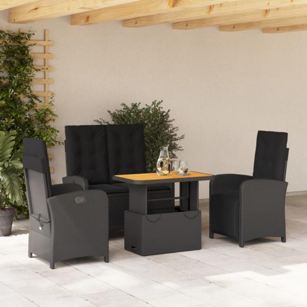 ARDEBO.de - 4-tlg. Garten-Essgruppe mit Kissen Schwarz Poly Rattan