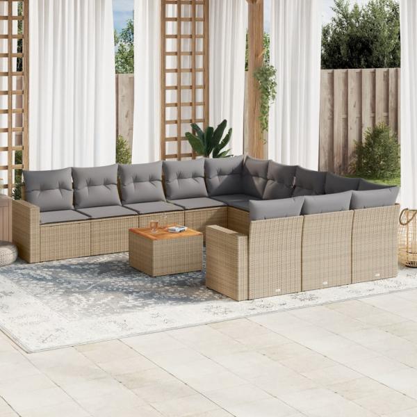ARDEBO.de - 12-tlg. Garten-Sofagarnitur mit Kissen Beige Poly Rattan