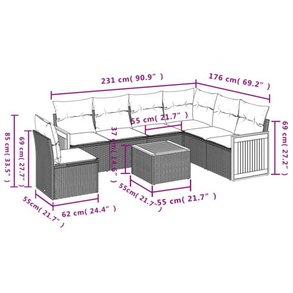 7-tlg. Garten-Sofagarnitur mit Kissen Schwarz Poly Rattan