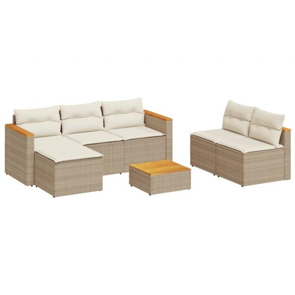 5-tlg. Garten-Sofagarnitur mit Kissen Beige Poly Rattan Akazie