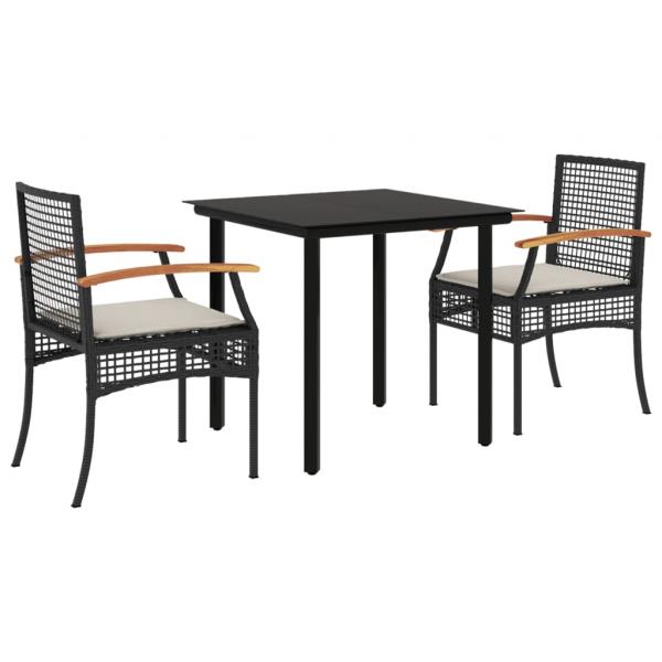 3-tlg. Garten-Essgruppe mit Kissen Schwarz Poly Rattan