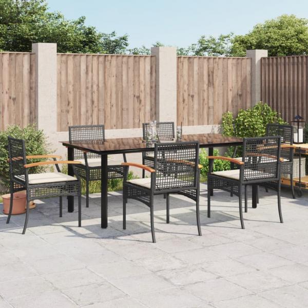 ARDEBO.de - 7-tlg. Garten-Essgruppe mit Kissen Schwarz Poly Rattan
