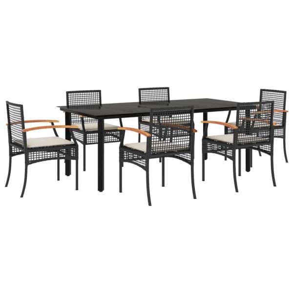 7-tlg. Garten-Essgruppe mit Kissen Schwarz Poly Rattan
