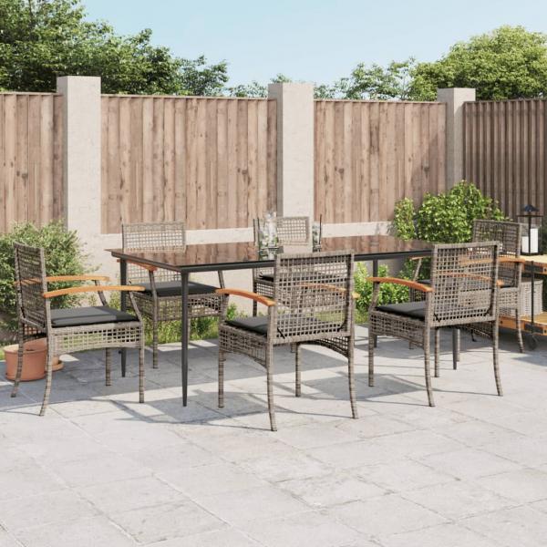 ARDEBO.de - 7-tlg. Garten-Essgruppe mit Kissen Grau Poly Rattan