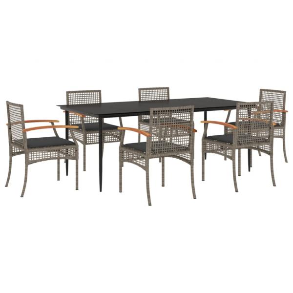 7-tlg. Garten-Essgruppe mit Kissen Grau Poly Rattan