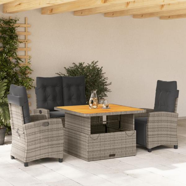 ARDEBO.de - 4-tlg. Garten-Essgruppe mit Kissen Grau Poly Rattan
