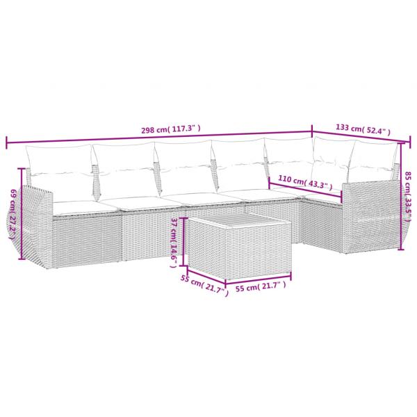 7-tlg. Garten-Sofagarnitur mit Kissen Grau Poly Rattan
