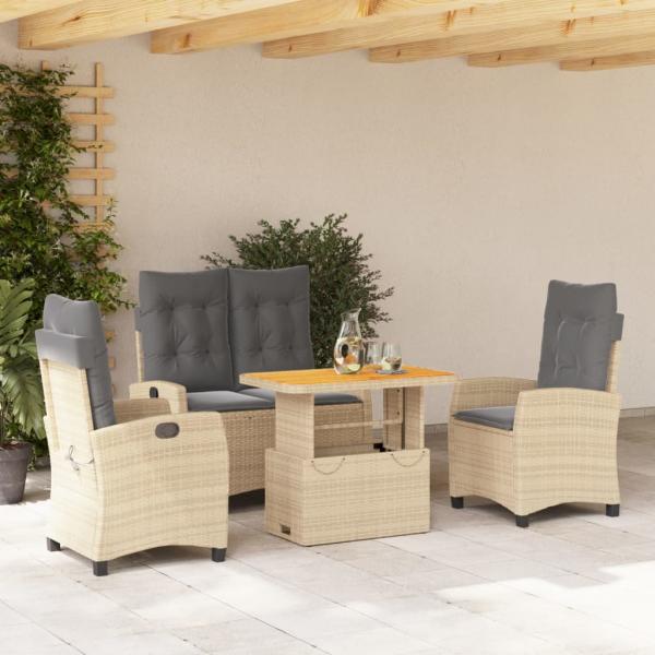 ARDEBO.de - 4-tlg. Garten-Essgruppe mit Kissen Beige Poly Rattan