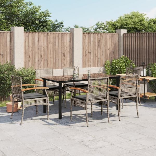 ARDEBO.de - 7-tlg. Garten-Essgruppe mit Kissen Grau Poly Rattan