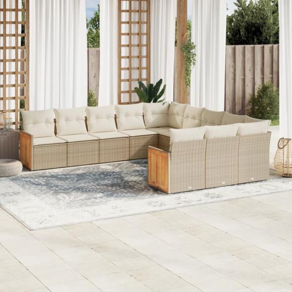 ARDEBO.de - 11-tlg. Garten-Sofagarnitur mit Kissen Beige Poly Rattan