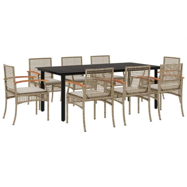 9-tlg. Garten-Essgruppe mit Kissen Beige Poly Rattan