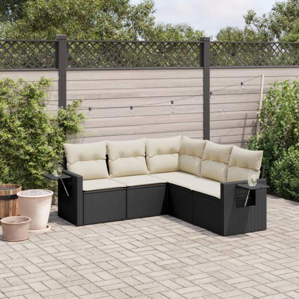 ARDEBO.de - 5-tlg. Garten-Sofagarnitur mit Kissen Schwarz Poly Rattan