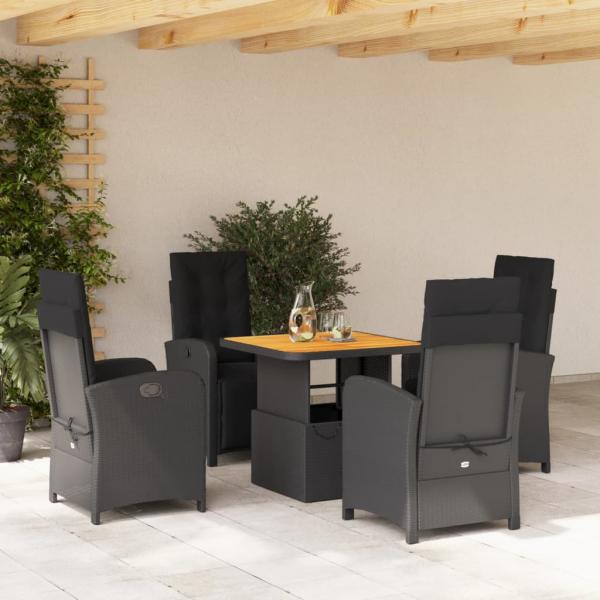 ARDEBO.de - 5-tlg. Garten-Essgruppe mit Kissen Schwarz Poly Rattan