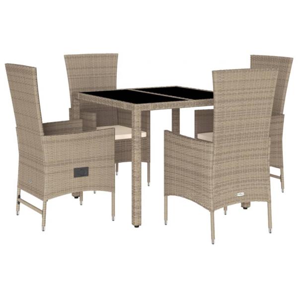 5-tlg. Garten-Essgruppe mit Kissen Beige Poly Rattan