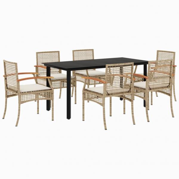 7-tlg. Garten-Essgruppe mit Kissen Beige Poly Rattan