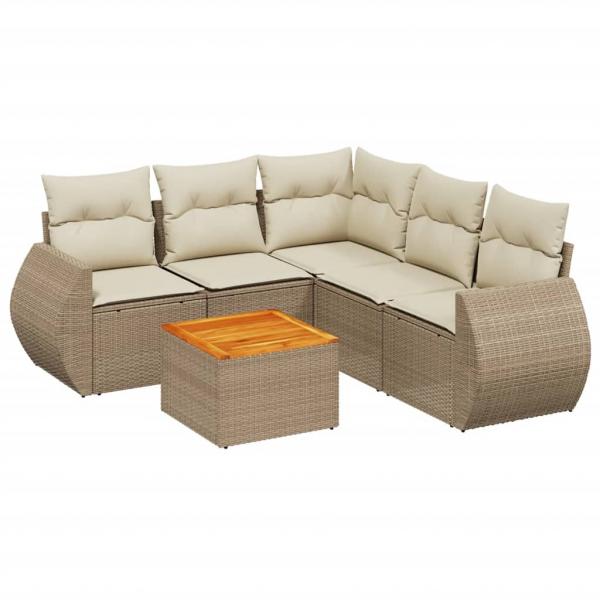 6-tlg. Garten-Sofagarnitur mit Kissen Beige Poly Rattan